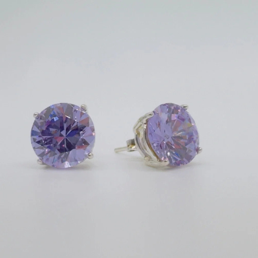 New Lavender Round CZ Silver Stud Earrings - Picture 5 of 6